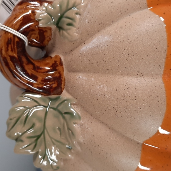 Ceramic Pumpkin Figure Tabletop Decor Fall Harvest Half Glazed Orange Na… *As Is - Picture 5 of 7